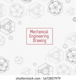 Technical drawing background . Mechanical Engineering drawing. Engine line drawing background