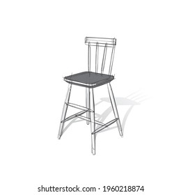 Technical drawing of a bar stool in an architectural style. Schematic vector illustration on white background