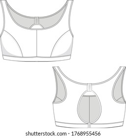 technical drawing for a basic model of sport top \ bra 