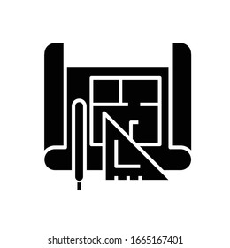 Icono técnico de dibujo negro, ilustración conceptual, símbolo plano vectorial, signo de glifo.