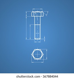 Technical Drawing Of The Bolt In Two Projections Blueprint