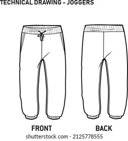 Technical Drawing for Boys Clothing Apparel
Joggers with front and back details
with drawstrings template