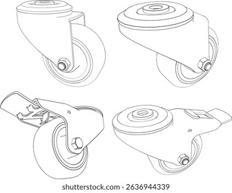 Technical drawing CAD stylized industrial caster wheel component or roller