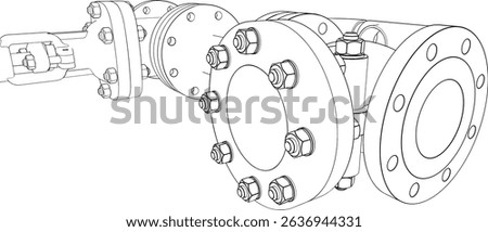 Technical drawing CAD stylized industrial pipe component or flange assembly, part of a pressurized system