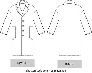 Technical drawing of casual coat for cold weather. Fashion sketch of jacket. Template for designs