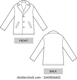 Dibujo técnico de abrigo casual para el tiempo frío. Dibujo de moda de la chaqueta. Plantilla para diseños