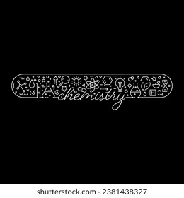 technical drawing chemistry symbols. technical drawing chemistry word. chemistry concept on black background