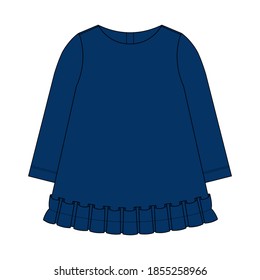 Technical drawing of a child s dress with lobg sleeve and wings.