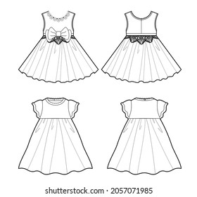 Technical Drawing Childrens Dress Cute Flower Stock Vector (Royalty ...