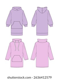 technical drawing of children's dresses hoodie made of footer front and back view mockup template