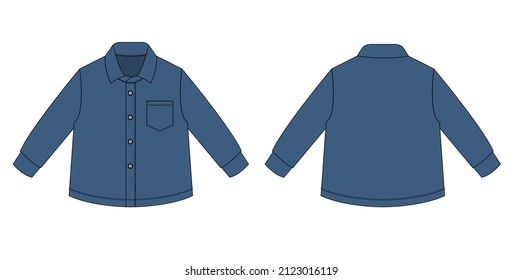 Technical drawing of children's fashion. Boy's shirt with pocket.