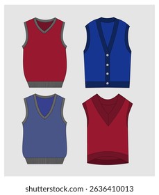 
technical drawing of children's sleeveless jackets for schoolchildren front and back view mockup template