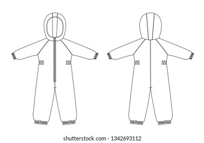 Technical Drawing Childrens Winter Overalls Raglan Stock Vector ...