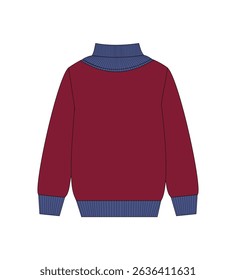 technical drawing of children's winter turtleneck for schoolchildren front and back view mockup template
