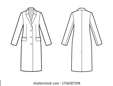 Technical Drawing Of Classic Coat, Fashion Sketch