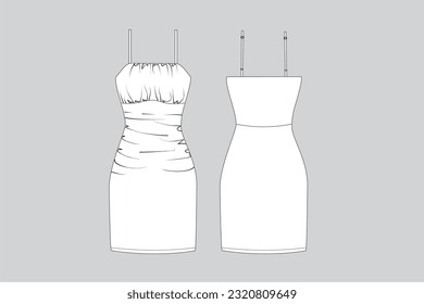 ropas técnicas de dibujo, minivestido, vestido con vestuario, vestido de verano, vestido de busto envuelto