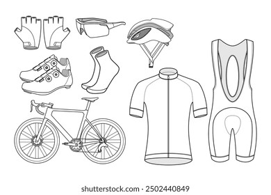 Technical Drawing of Complete Cycling Equipment Vector