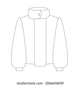 Technical Drawing Of A Cropped Faux Fur Coat With A Stand-up Collar. Vector Outline Illustration Is Suitable For Use In The Fashion Industry, Typography, Websites, Stores. 