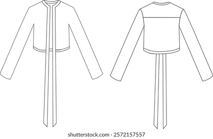 Technical Drawing of Cropped Tie-Front Blouse | Fashion Flat Sketch | Apparel Design Illustration