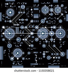 Technical drawing with dashed lines and geometric shapes, vector futuristic technology wallpaper, engineering draft. 