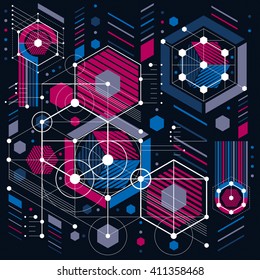Technical drawing with dashed lines and geometric shapes, vector futuristic technology wallpaper, engineering draft. 