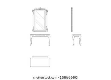 Technical Drawing of Dressing Table | Interior Design Element Blueprint. 1