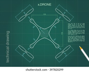 Technical drawing drone green