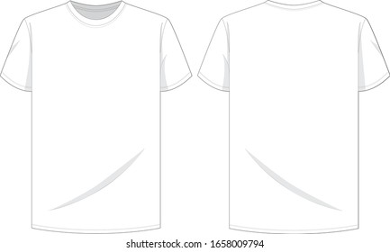 Technical drawing fashion flat of a men tshirt with round neck back and front