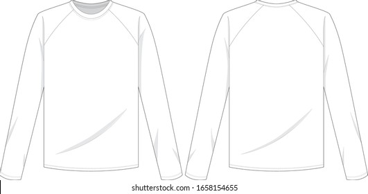 Technical drawing fashion flat of men tshirt with round neck and long raglan sleeve