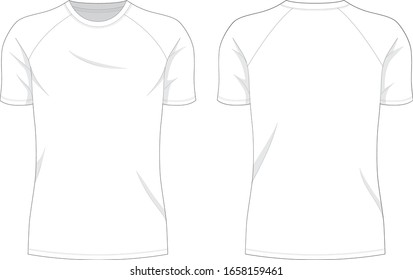 Technical drawing fashion flat of men slim fit tshirt with round neck and short raglan sleeve