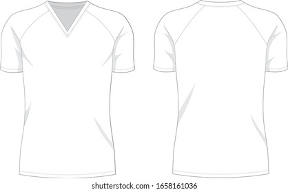 Technical drawing fashion flat of men slim fit tshirt with v neck and short raglan sleeve
