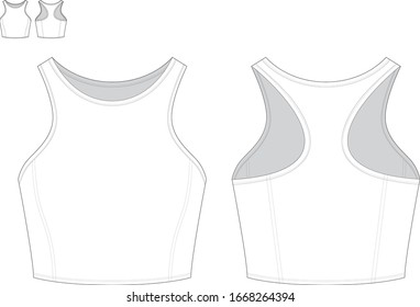 technical drawing fashion flat of women sports bra front and back view