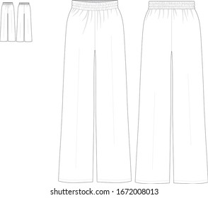 Technical Drawing Fashion Flat Of Women Track Pants Front And Back View