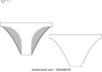 technical drawing fashion flat of women beachwear low rise bikini briefs front and back view