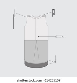 Technical drawing of a female tunic blouse with processing nodes