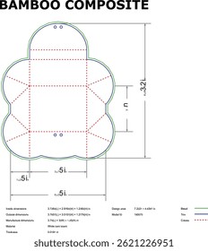 Technical Drawing Of A Flower Shaped Box With Dimensions And Manufacture Details