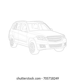 Technical drawing of four-wheel drive. Vector illustration. Black and White