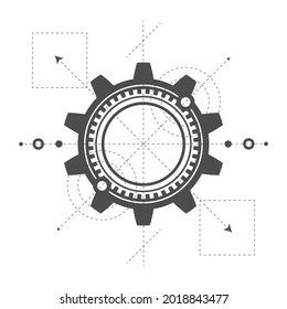 Technical drawing of gears .Engineering technology concept. Rotating mechanism of round parts .Machine technology. Vector illustration.