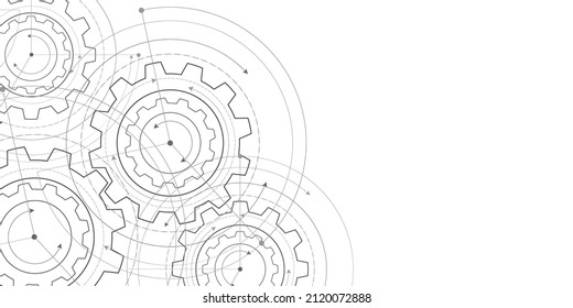 Technical drawing of gears .Engineering technology. Vector illustration.