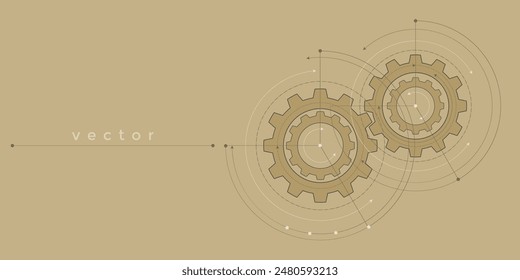 Technical drawing of gears .Mechanical Engineering background . Technology Banner. Vector illustration.