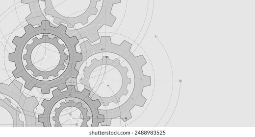 Dibujo técnico de engranajes .Fondo de ingeniería mecánica . Anuncio de Tecnología. Ilustración vectorial.