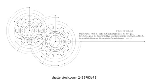 Dibujo técnico de engranajes .Fondo de ingeniería mecánica . Anuncio de Tecnología. Ilustración vectorial.