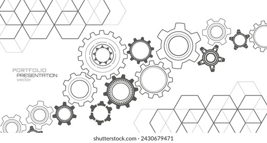 Technische Zeichnung der Zahnräder .Drehmechanik der runden Teile .Maschinentechnik. Vektorgrafik.