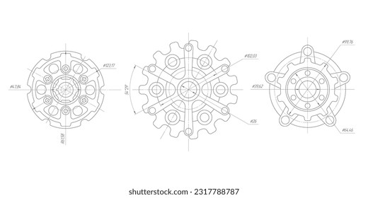 Technische Zeichnung der Zahnräder.Maschinenbau Hintergrund.Vektorgrafik .