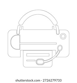 Dibujo técnico de un auricular con micrófono y auriculares aislados sobre fondo blanco