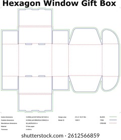 Technical Drawing Of Hexagon Window Gift Box Template For Packaging Design And Manufacturing With Precise Dimensions Indicated