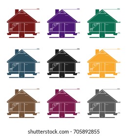 Technical drawing of house icon in black style isolated on white background. Architect symbol stock vector illustration.