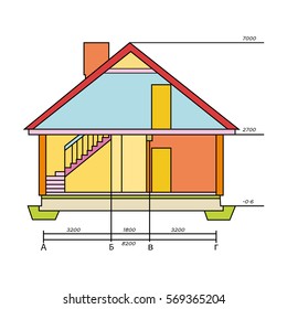 Technical drawing of house icon in cartoon style isolated on white background. Architect symbol stock vector illustration.