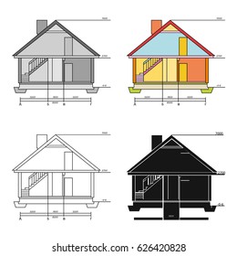 Technical drawing of house icon in cartoon style isolated on white background. Architect symbol stock vector illustration.