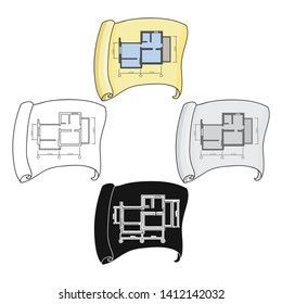 Technical drawing of house icon in cartoon,black style isolated on white background. Architect symbol stock vector illustration.